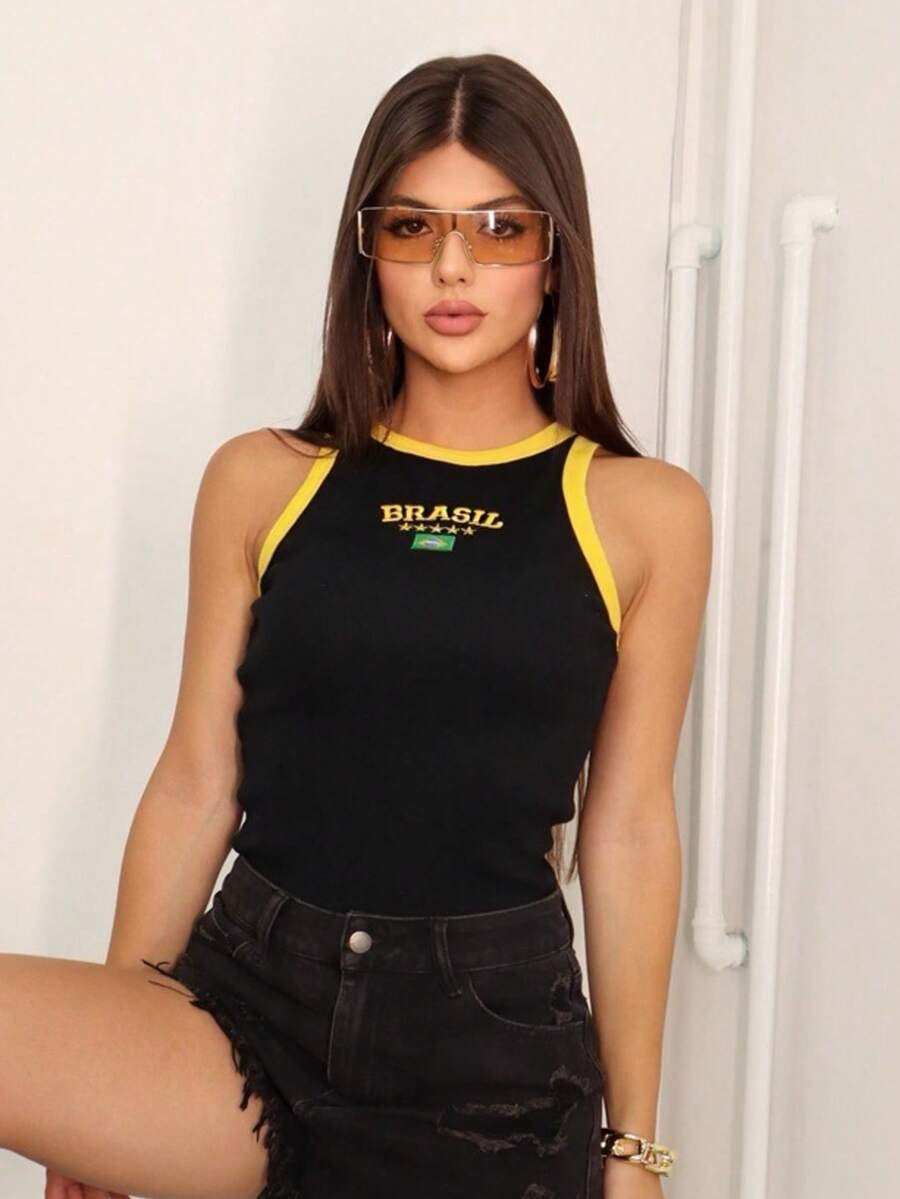 Brazil Fitted High Neck Tank Top – Multiple Colors