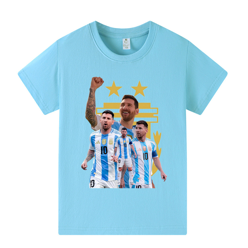 メッシ アルゼンチン キッズ サッカー デザイン Tシャツ - 複数の
