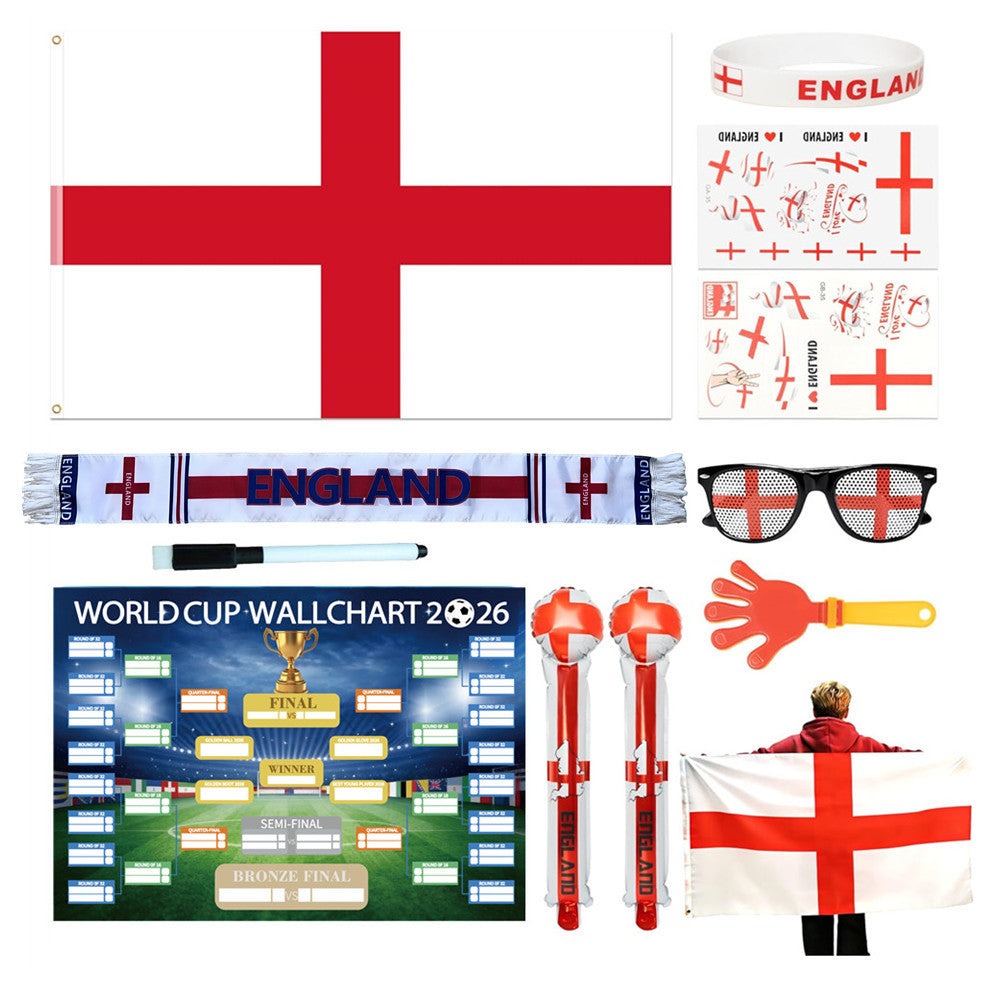 England fodboldfan-sæt 2026 – 11 dele festpakke