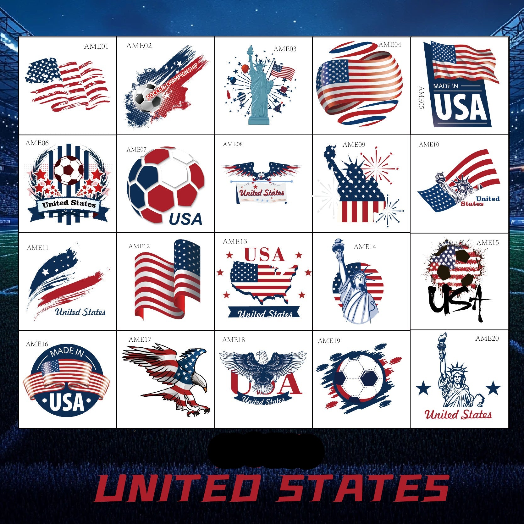 USA Football ansiktsklistremerker og midlertidige tatoveringer – 20 pakke
